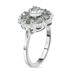Alexandrite & Natural Zircon Cluster Ring in Platinum Overlay Sterling Silver 1.70 Ct.
