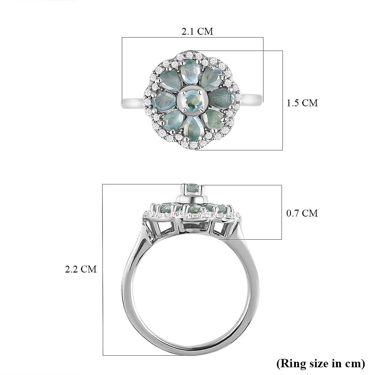 Alexandrite &amp; Natural Zircon Cluster Ring in Platinum Overlay Sterling Silver 1.70 Ct. 7189038 6
