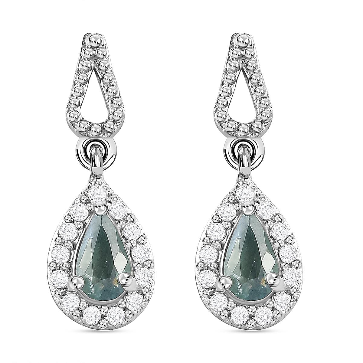 Alexandrite and Natural Zircon Dangling Earrings (With Push Back) in Platinum Overlay Sterling Silver 7194505 0