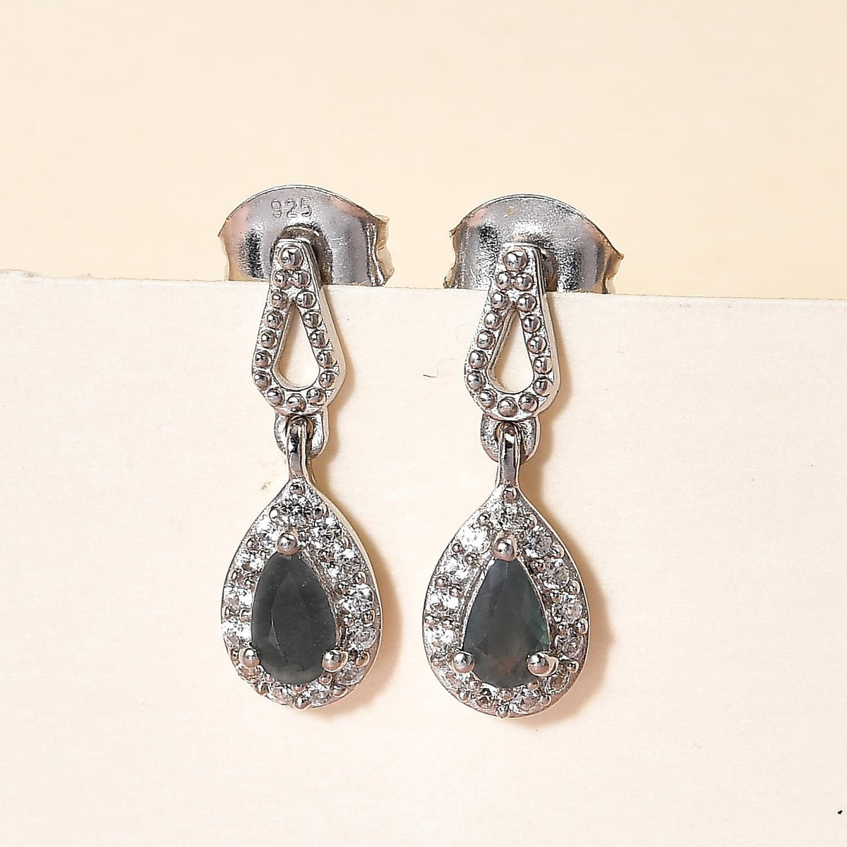 Alexandrite and Natural Zircon Dangling Earrings (With Push Back) in Platinum Overlay Sterling Silver 7194505 2