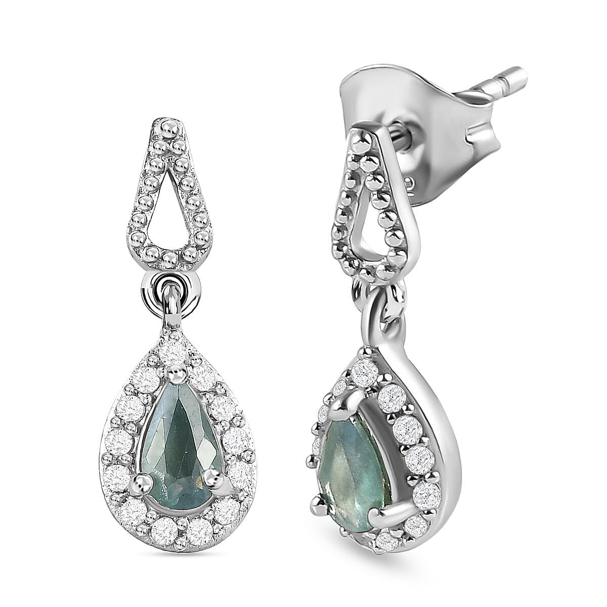 Alexandrite and Natural Zircon Dangling Earrings (With Push Back) in Platinum Overlay Sterling Silver 7194505 4