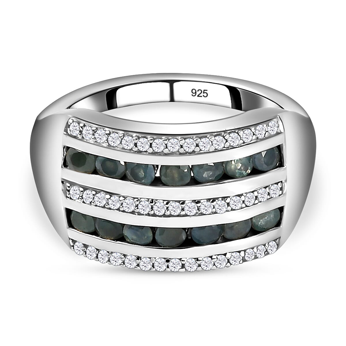 Alexandrite &amp; Natural Zircon Half Eternity Ring in Platinum Overlay Sterling Silver 1.20 Ct. 8962113 0