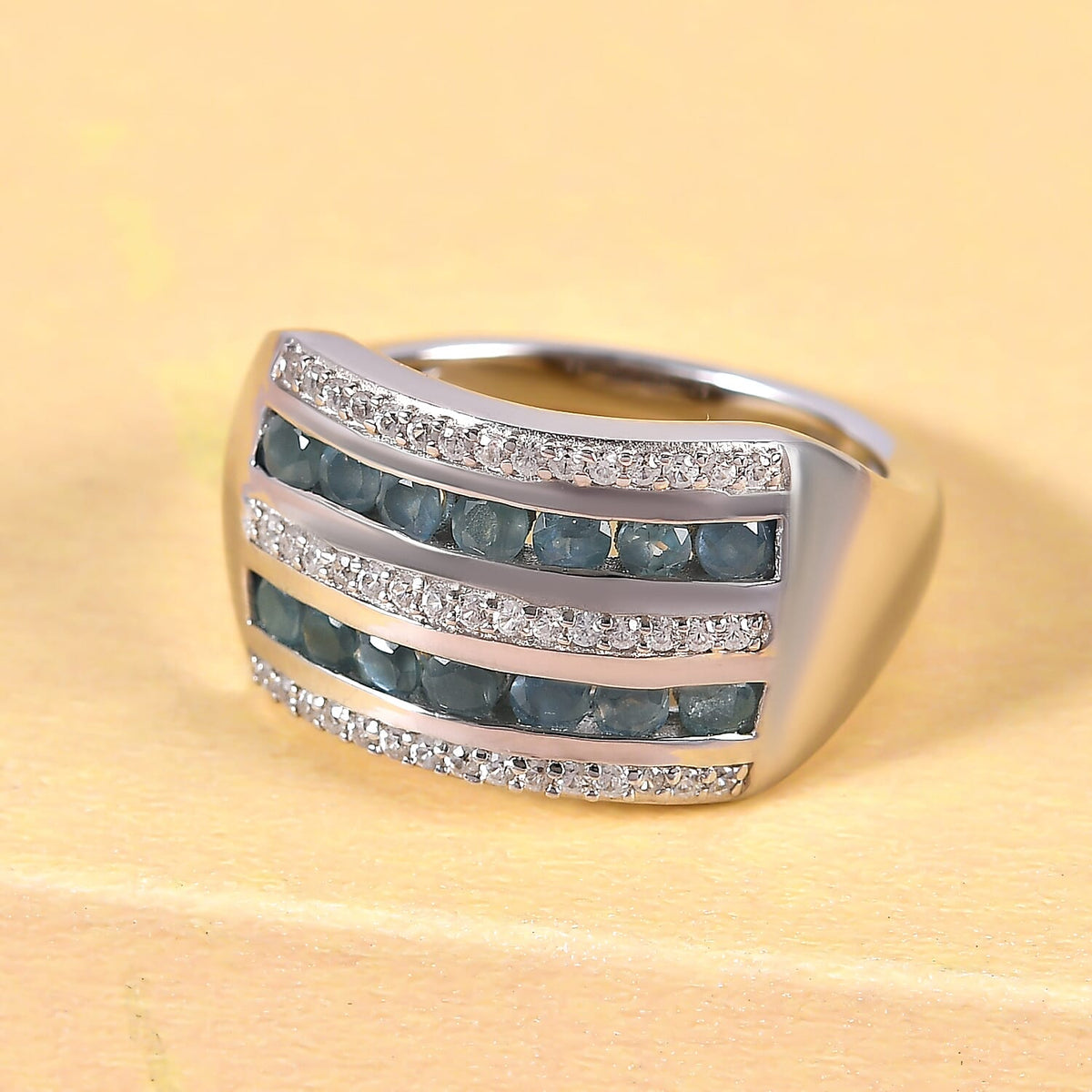 Alexandrite &amp; Natural Zircon Half Eternity Ring in Platinum Overlay Sterling Silver 1.20 Ct. 8962113 2