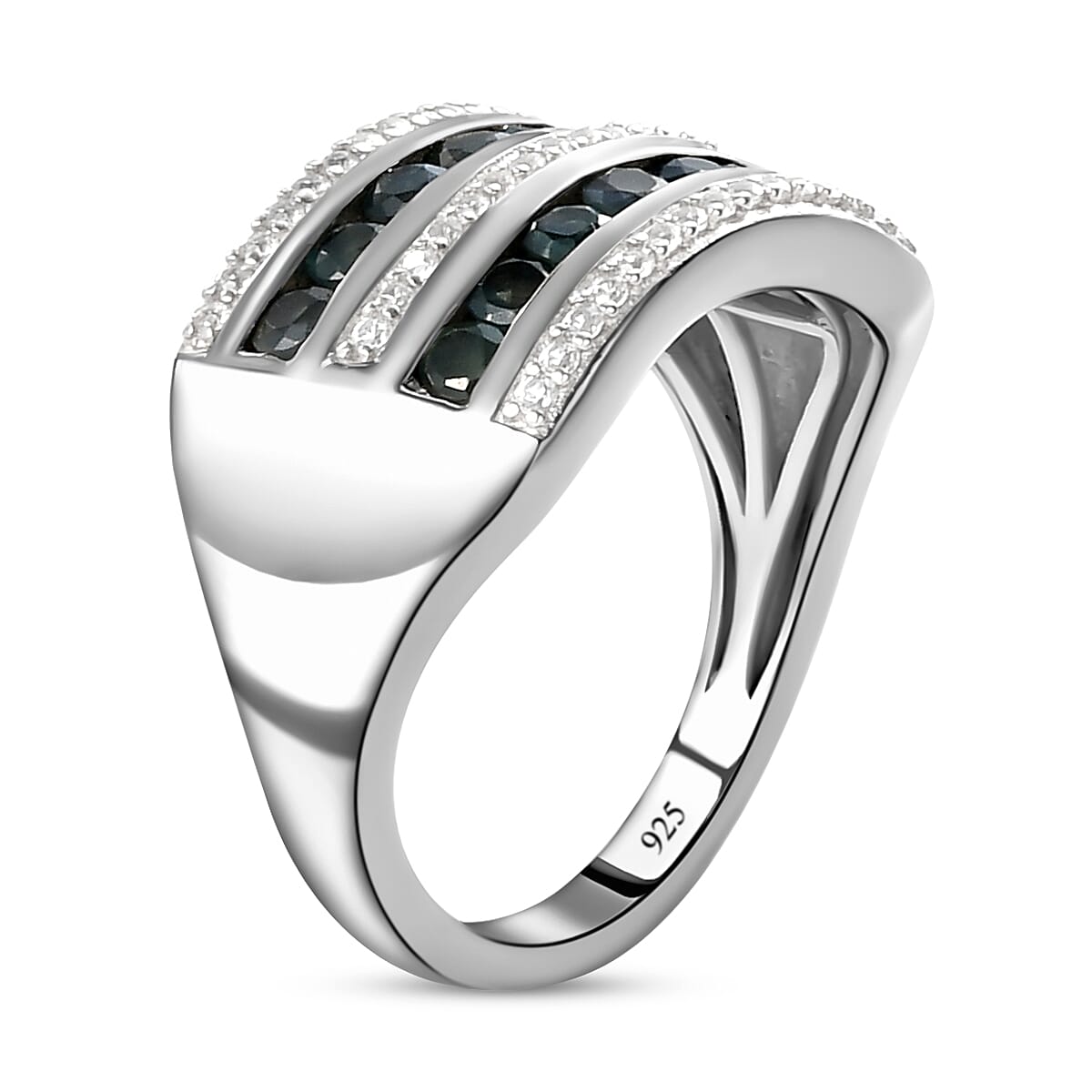 Alexandrite &amp; Natural Zircon Half Eternity Ring in Platinum Overlay Sterling Silver 1.20 Ct. 8962113 4