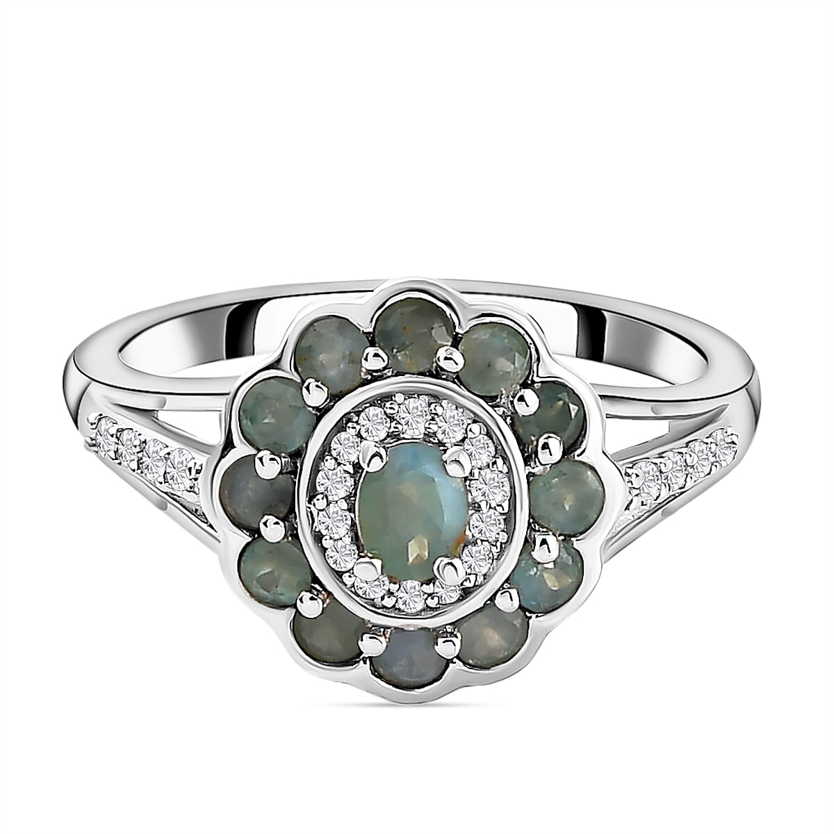 Alexandrite &amp; Natural Zircon Ring in Platinum Overlay Sterling Silver 1.00 Ct. 7000150 0