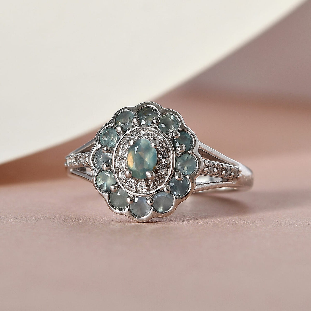 Alexandrite &amp; Natural Zircon Ring in Platinum Overlay Sterling Silver 1.00 Ct. 7000150 2