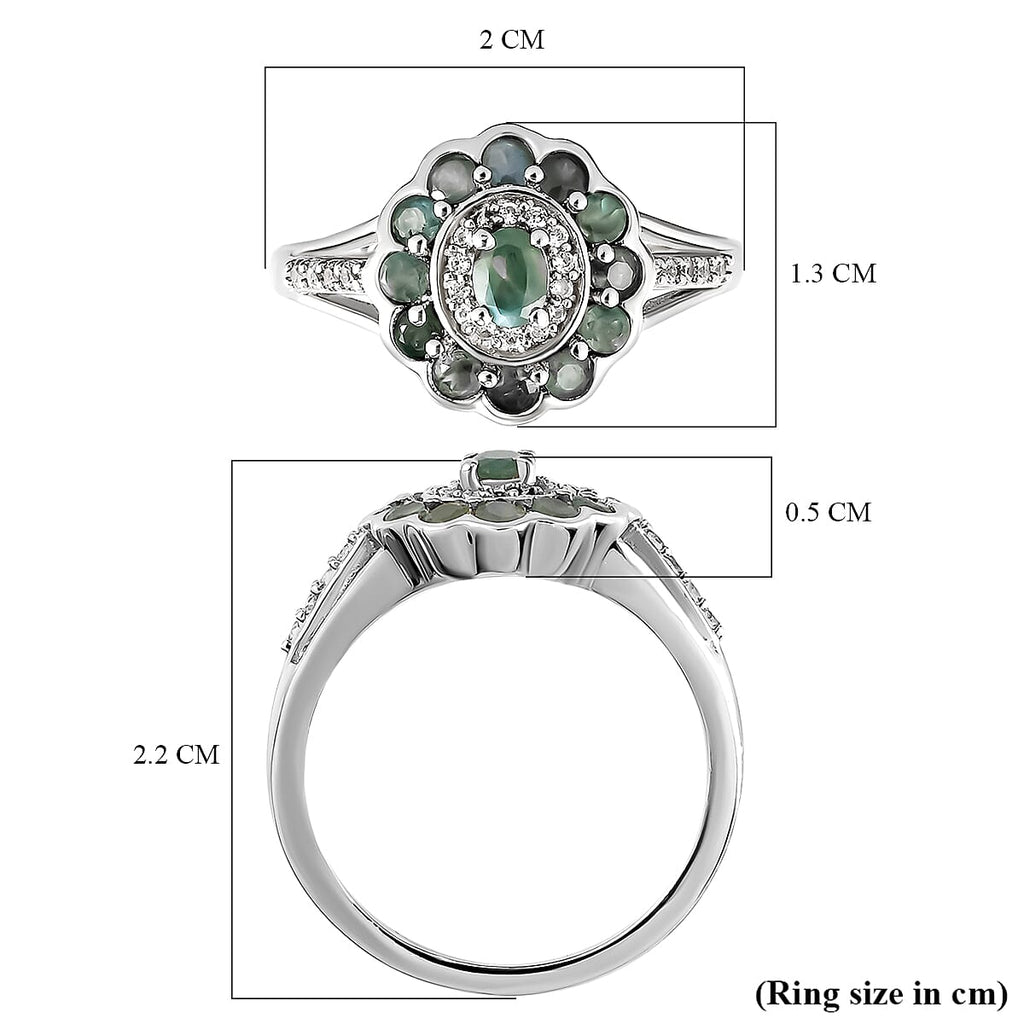 Alexandrite & Natural Zircon Ring in Platinum Overlay Sterling Silver 1.00 Ct.
