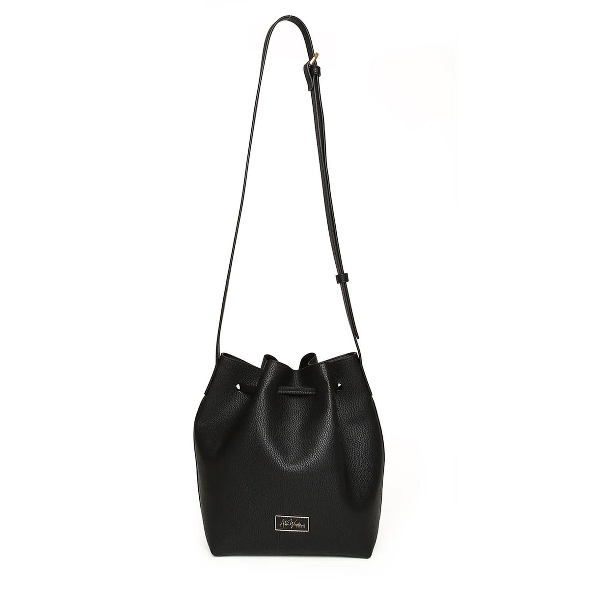 Alice Wheeler Vegan Leather Bucket Shoulder Bag with Drawstring &amp; Bee Emblem - Black 8181856 1