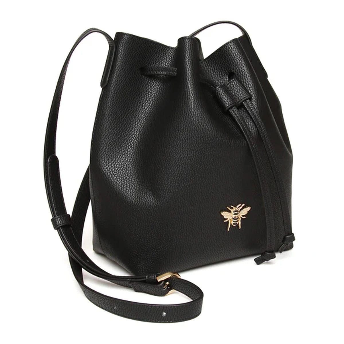 Alice Wheeler Vegan Leather Bucket Shoulder Bag with Drawstring &amp; Bee Emblem - Black 8181856 2