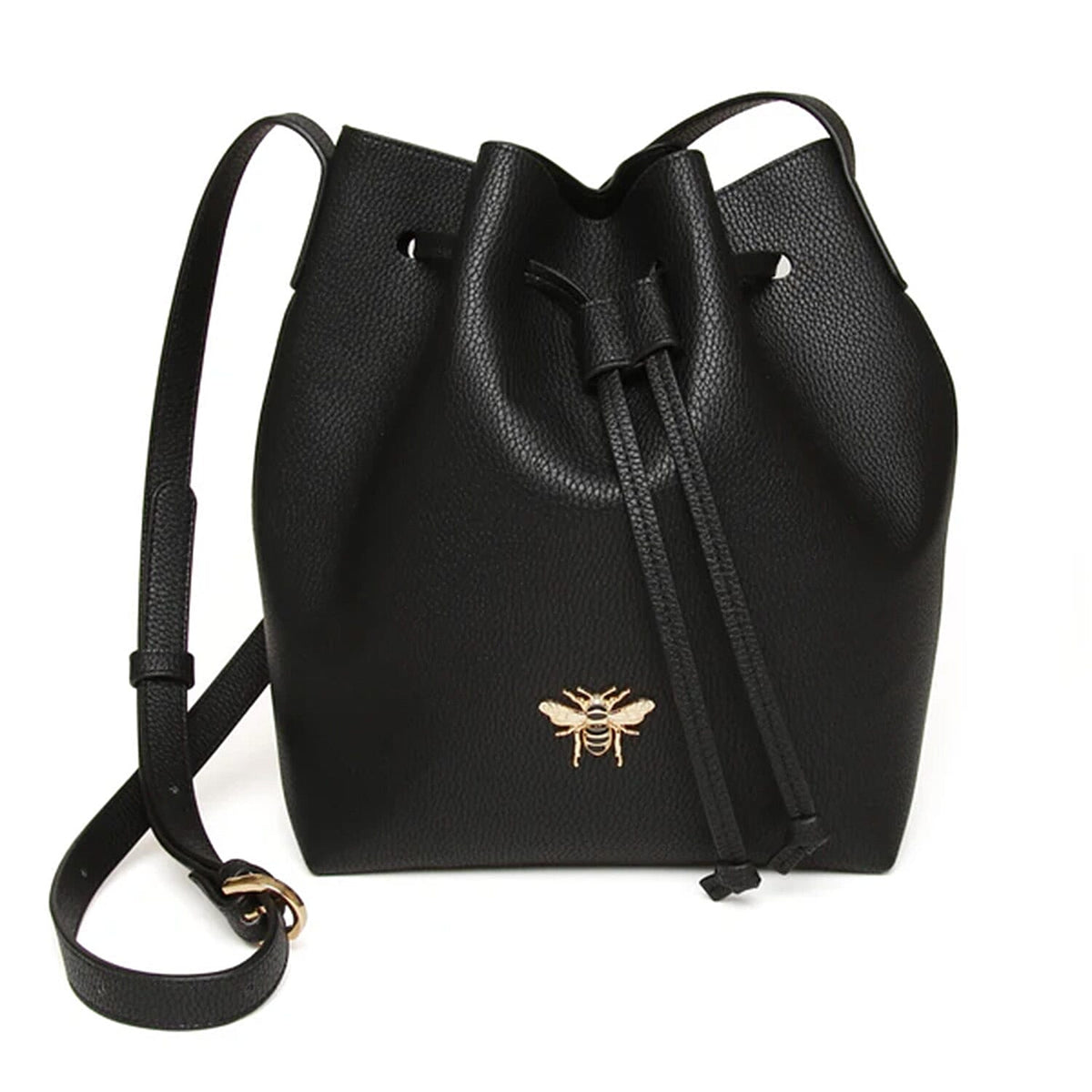 Alice Wheeler Vegan Leather Bucket Shoulder Bag with Drawstring &amp; Bee Emblem - Black 8181856 3