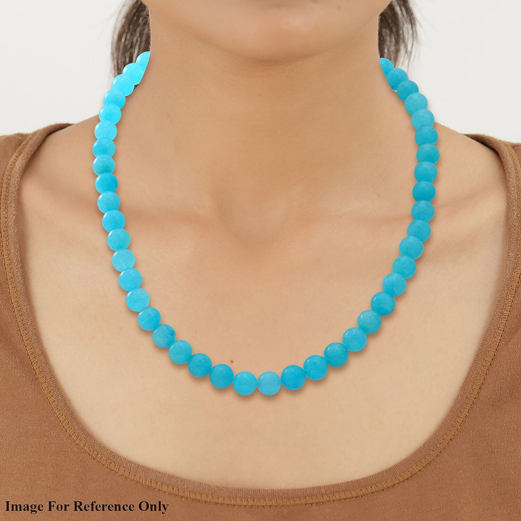 Amazonite Quartz Beads Necklace (Size 18) with Lobster Clasp in Rhodium Overlay Sterling Silver 250.00 Ct.