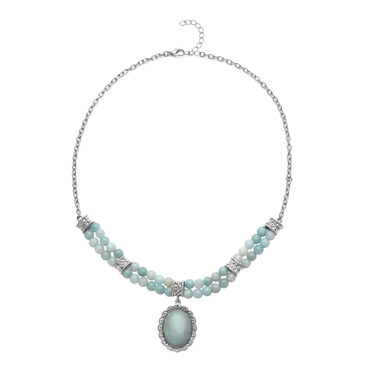 Amazonite Necklace (Size -  18 With 2 Inch Extender) in Silver Tone 129.00 Ct. 6921668 0