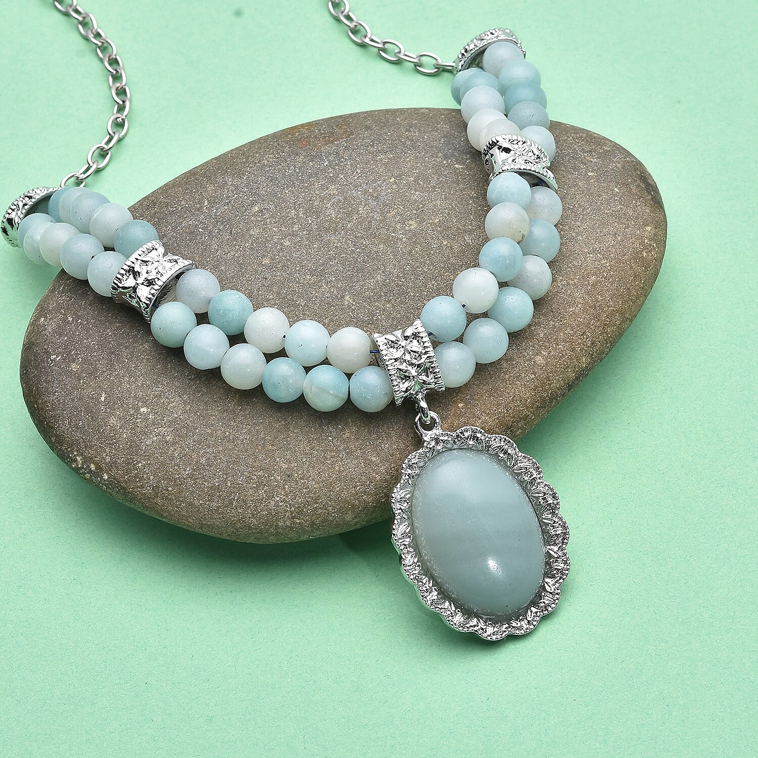 Amazonite Necklace (Size -  18 With 2 Inch Extender) in Silver Tone 129.00 Ct. 6921668 2