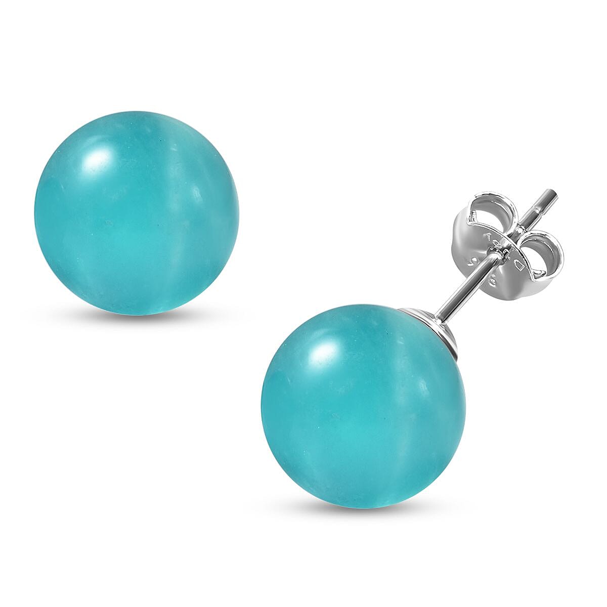 Amazonite Stud Earrings (with Push Back) in Rhodium Overlay Sterling Silver 10.50 Ct. 3880162 0