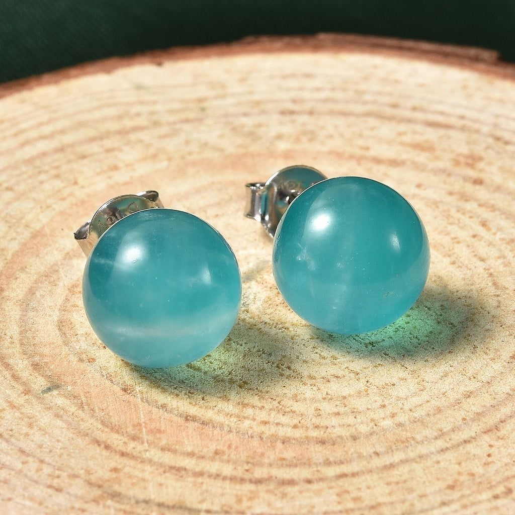 Amazonite Stud Earrings (with Push Back) in Rhodium Overlay Sterling Silver 10.50 Ct.