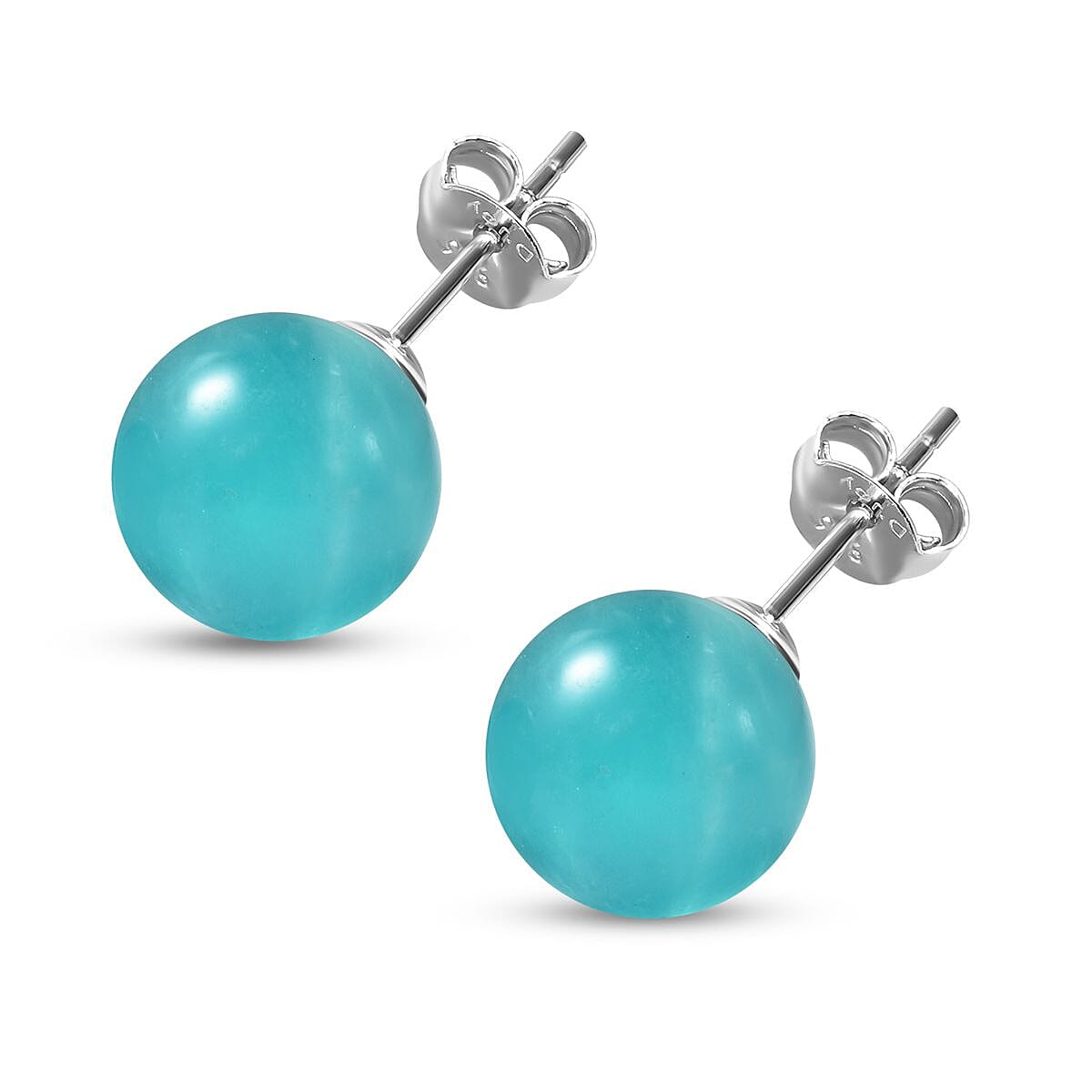 Amazonite Stud Earrings (with Push Back) in Rhodium Overlay Sterling Silver 10.50 Ct. 3880162 4