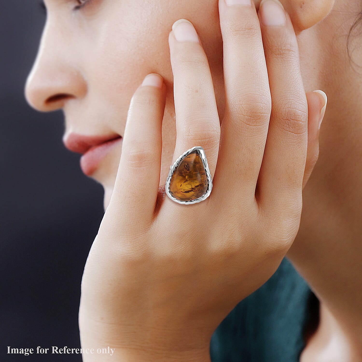 Amber Beads Adjustable Ring in Sterling Silver 40.00 Ct, Silver Wt 7.50 Gms 7747326 2