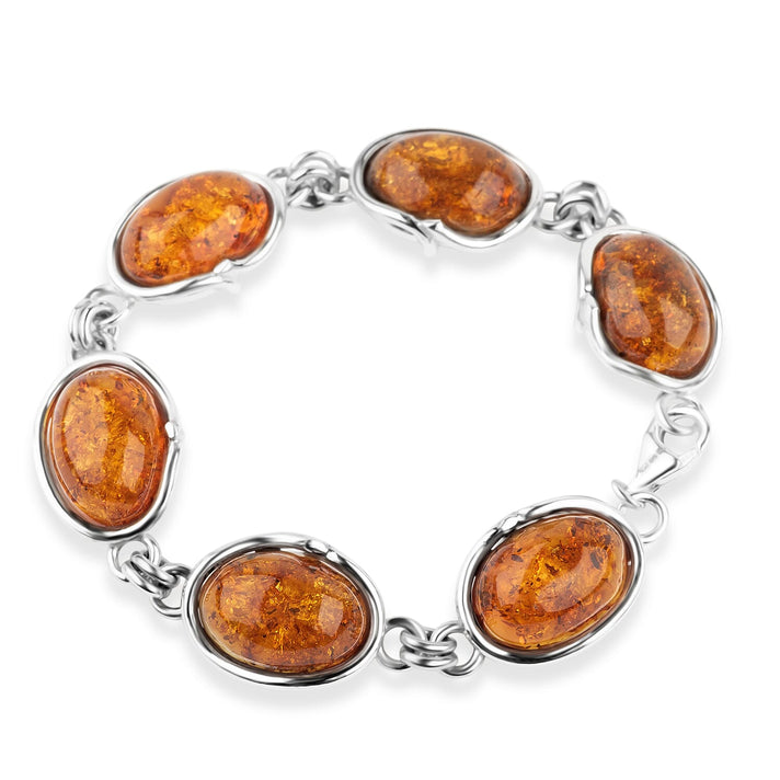 Amber Cabochon Cut Bracelet (Size 7.5) Sterling Silver 60.00 Ct, Silver Wt. 12.00 Gms. 8219525 1