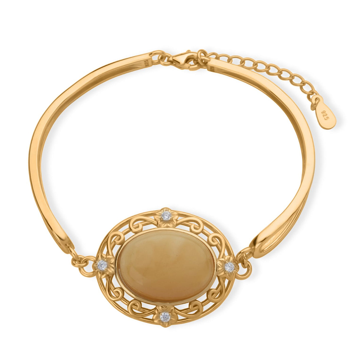 Amber &amp; Cubic Zirconia Bracelet (Size - 7.5 with Ext) Sterling Silver 10.08 Ct, Silver Wt. 9.00 Gms. 8219731 0
