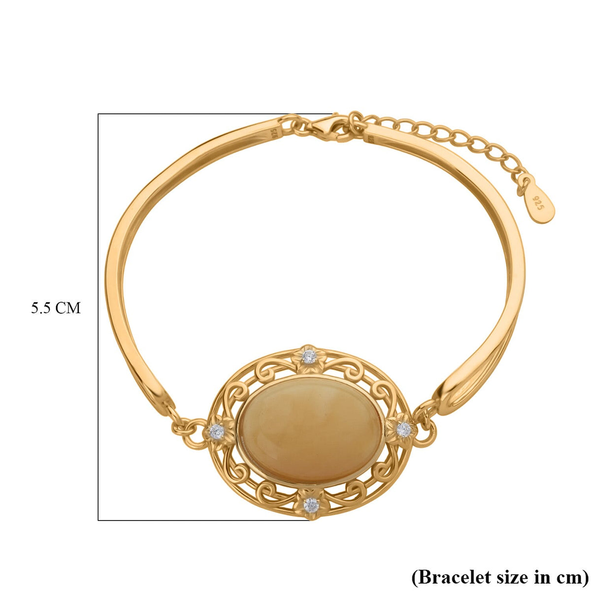 Amber &amp; Cubic Zirconia Bracelet (Size - 7.5 with Ext) Sterling Silver 10.08 Ct, Silver Wt. 9.00 Gms. 8219731 5