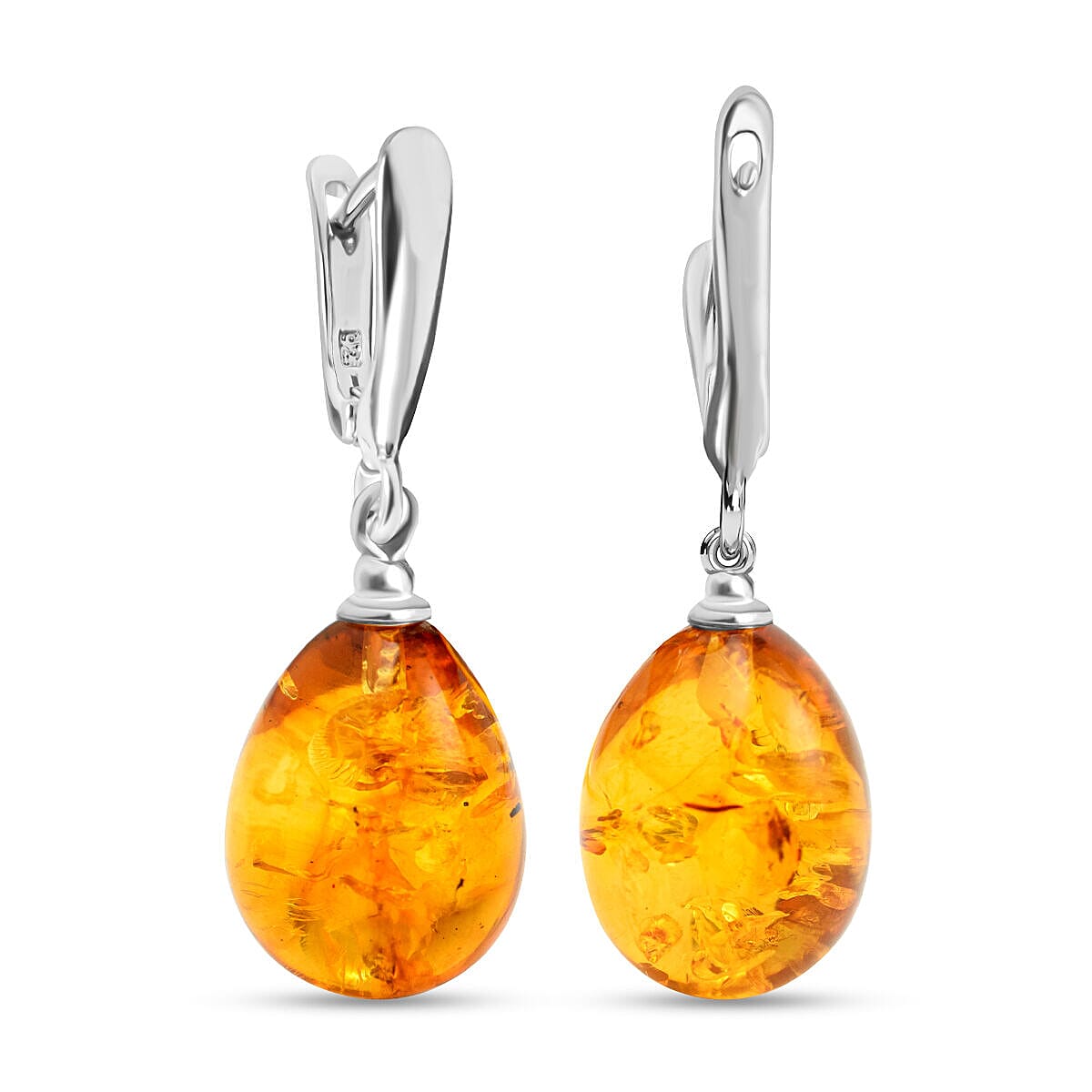Amber Drop Earrings (with Clasp) in Sterling Silver 7382651 0