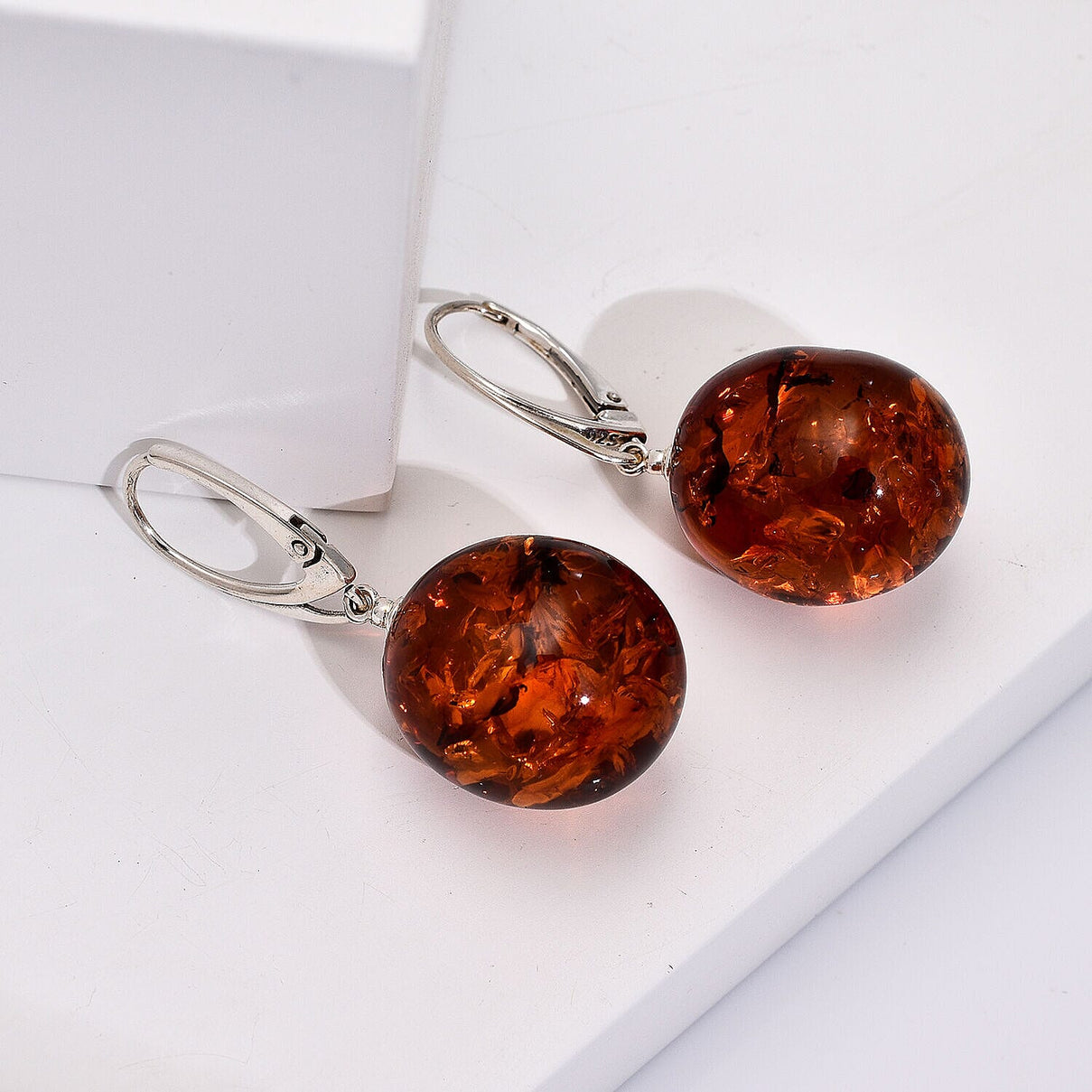 Tucson Special- Amber Lever Back Earrings in Platinum Overlay Sterling Silver 7346852 1