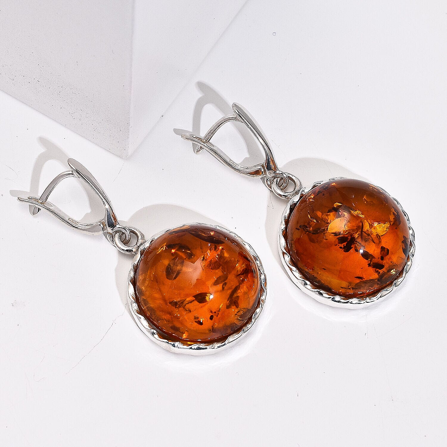 Tucson Special- Amber Hoop Earrings in Platinum Overlay Sterling Silver 7347241 1