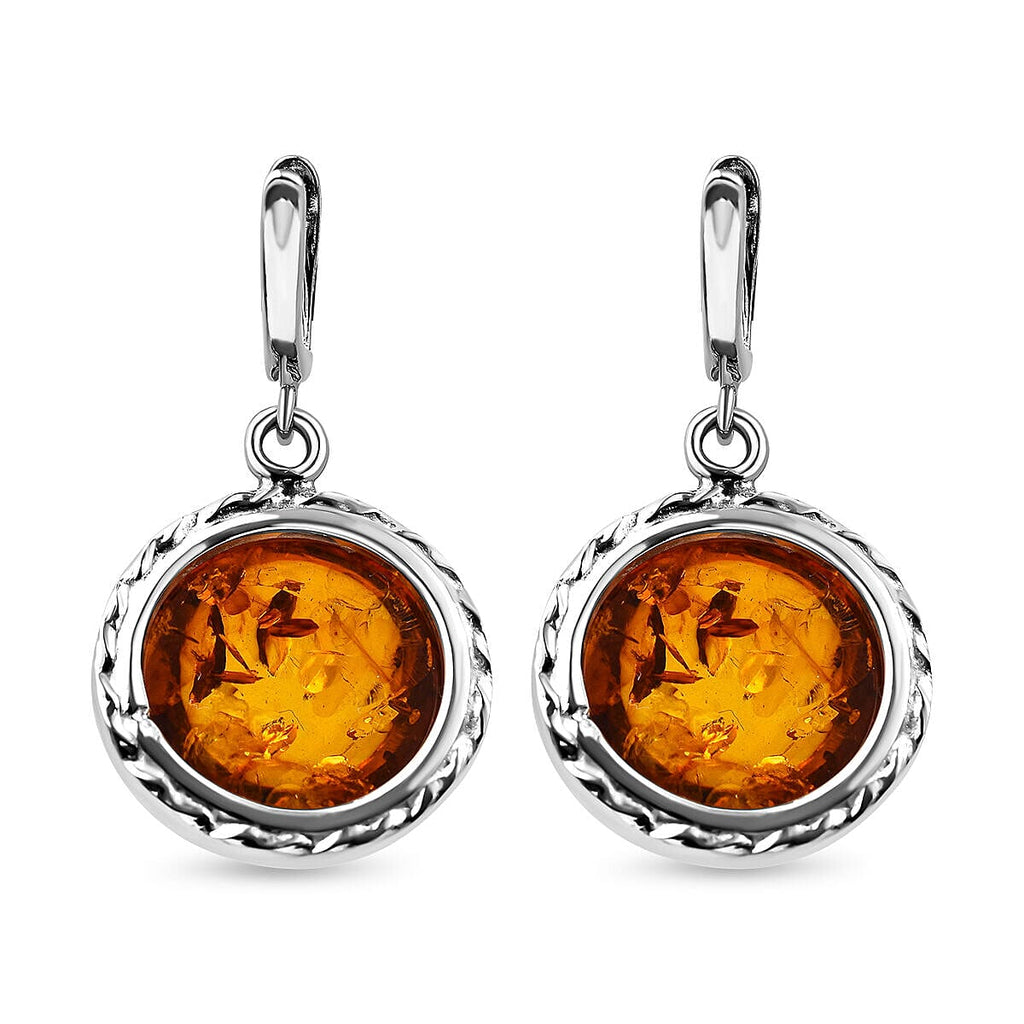 Tucson Special- Amber Hoop Earrings in Platinum Overlay Sterling Silver