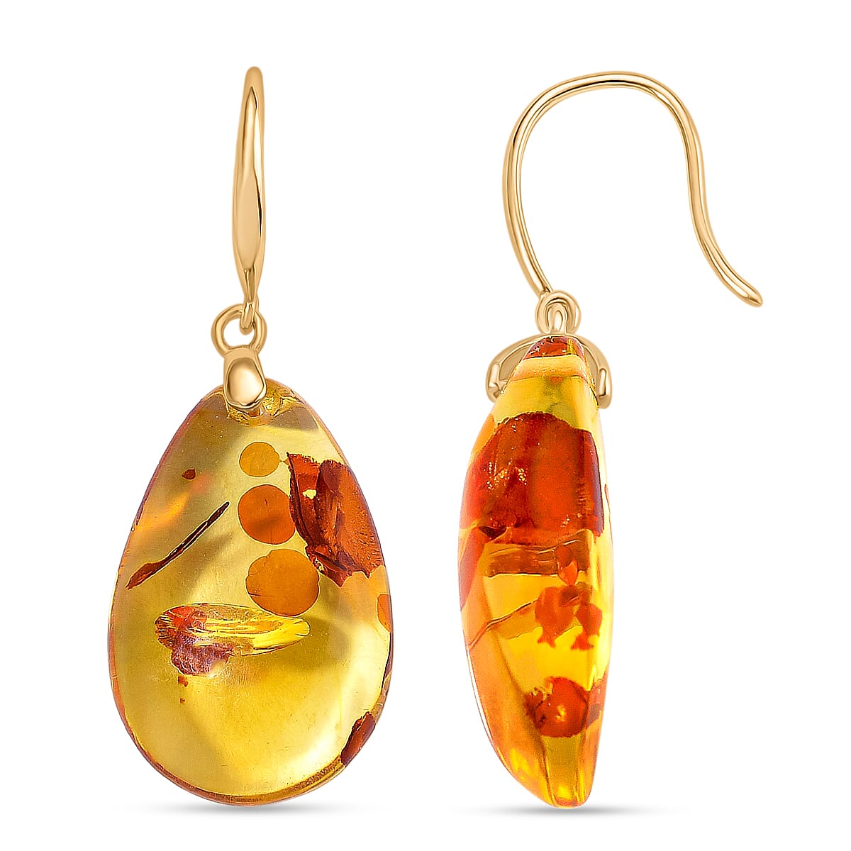 D'joy Amber Earring with Hook in Yellow Gold Plating Sterling Silver 6.85 Ct. 8215355 0