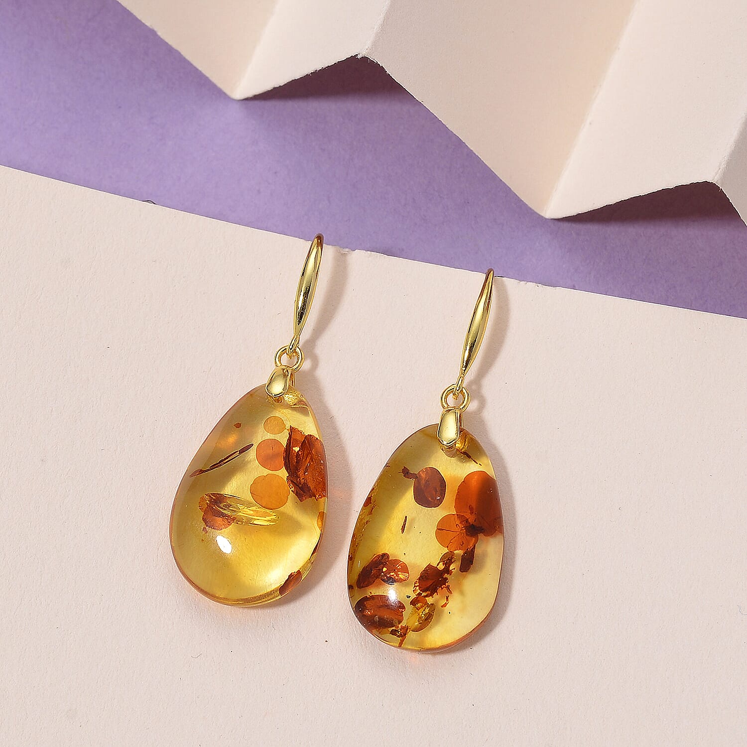 D'joy Amber Earring with Hook in Yellow Gold Plating Sterling Silver 6.85 Ct. 8215355 2