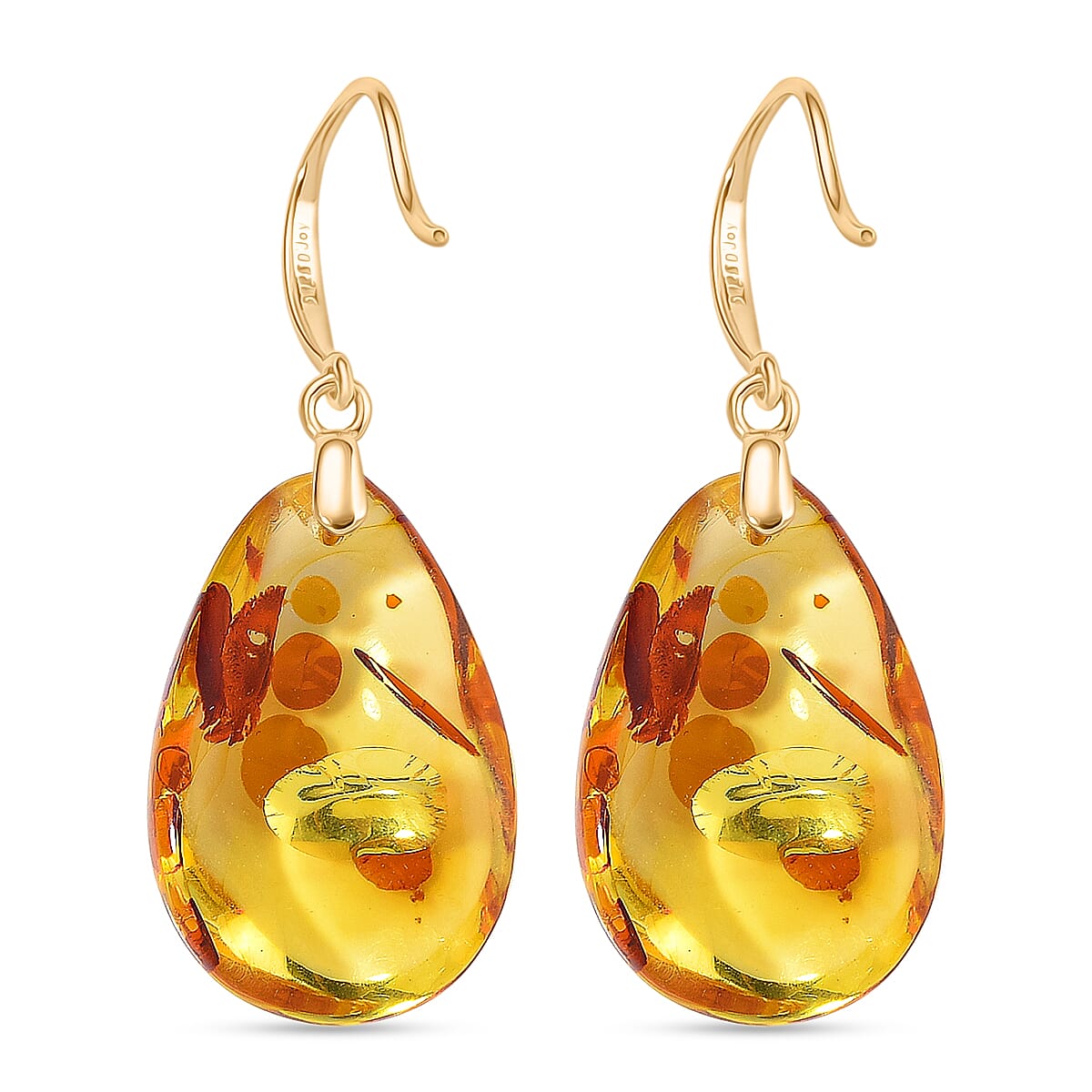 D'joy Amber Earring with Hook in Yellow Gold Plating Sterling Silver 6.85 Ct. 8215355 4