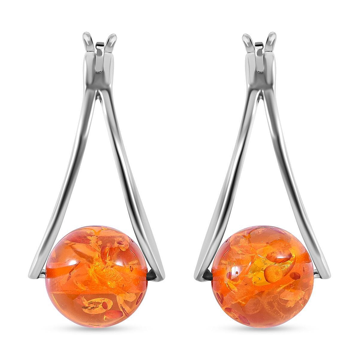 Amber Earrings (With Clasp) in Rhodium Overlay Sterling Silver 7271974 0
