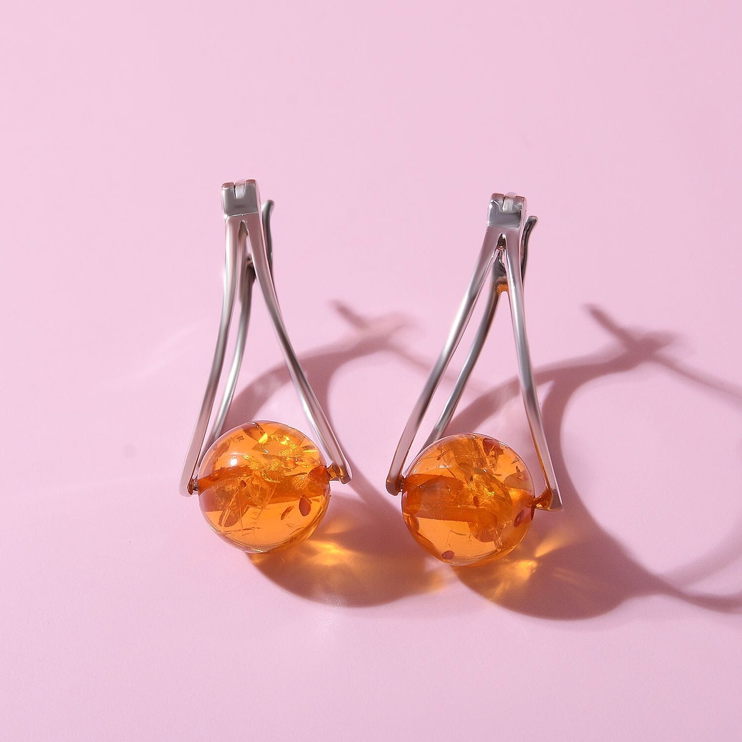 Amber Earrings (With Clasp) in Rhodium Overlay Sterling Silver 7271974 1