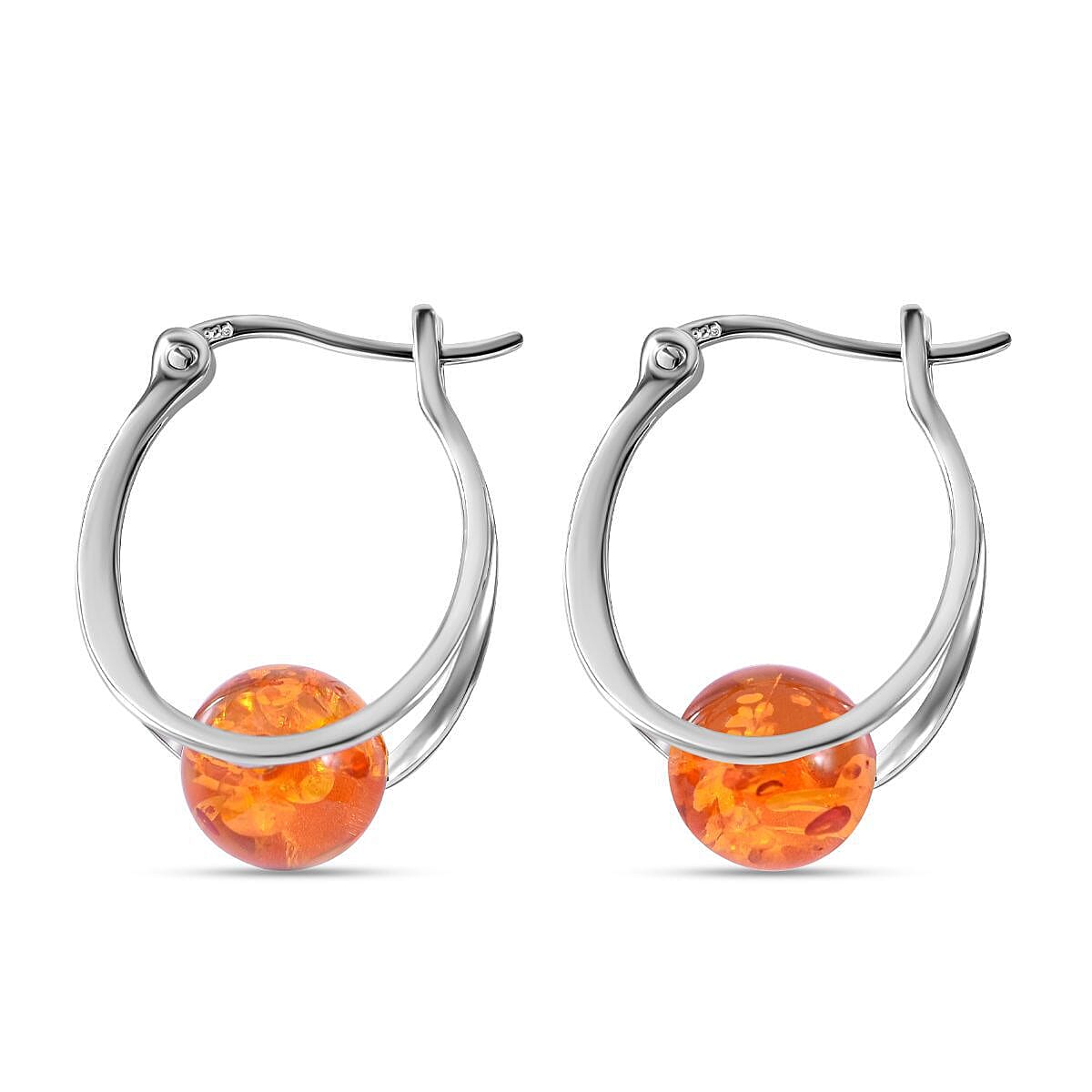Amber Earrings (With Clasp) in Rhodium Overlay Sterling Silver 7271974 3