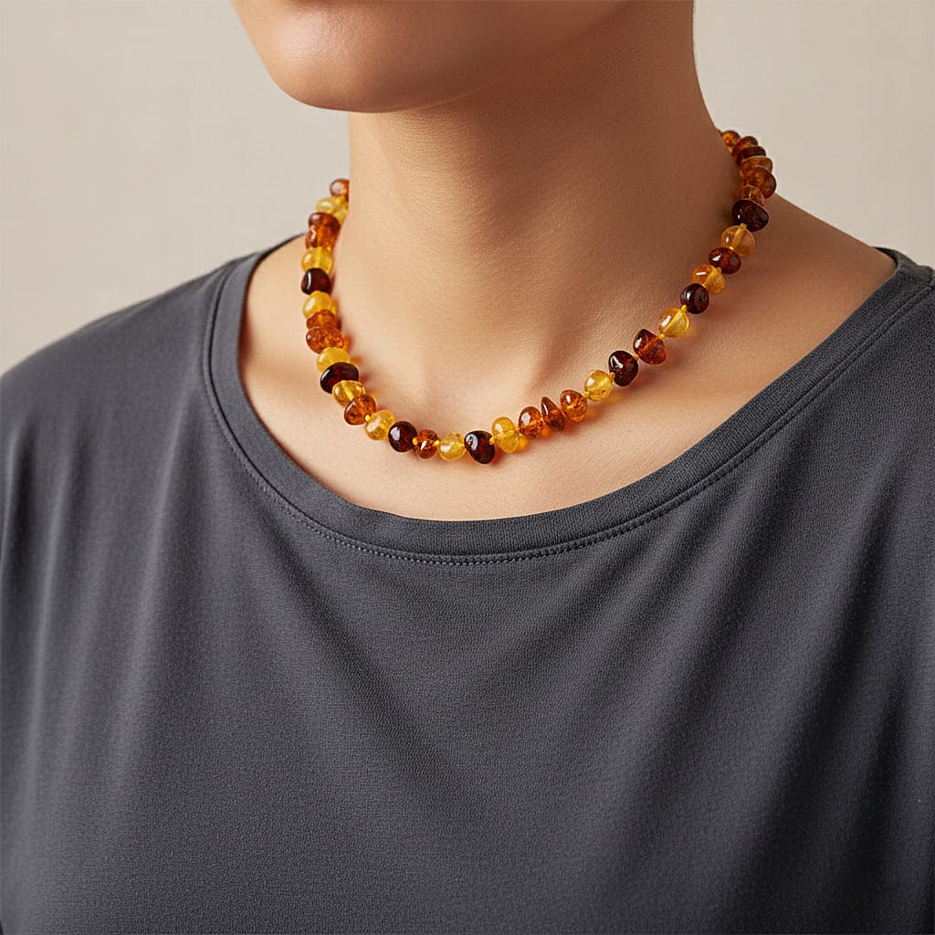 One Time Deal- Baltic Amber Organic Shape Necklace (Size - 20) - Multi 8411693 2