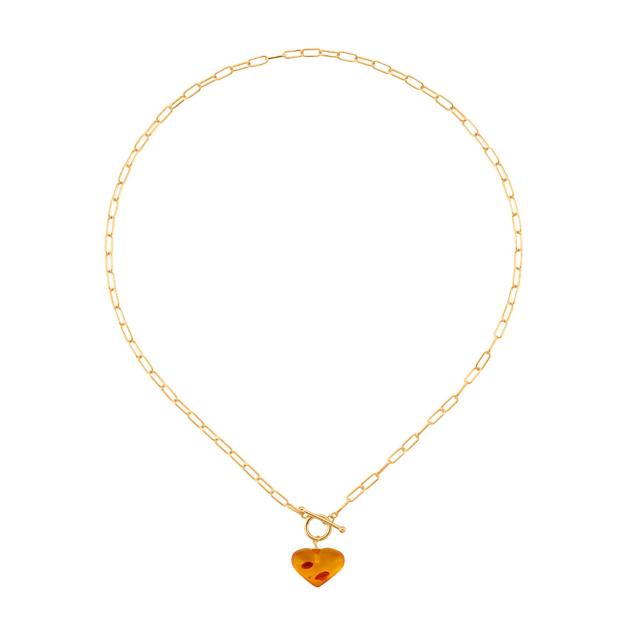 Close Out Deal - Heart Shape Amber Necklace (Size 20) with T-Bar Clasp in Yellow Gold Overlay Sterling Silver 8228104 4