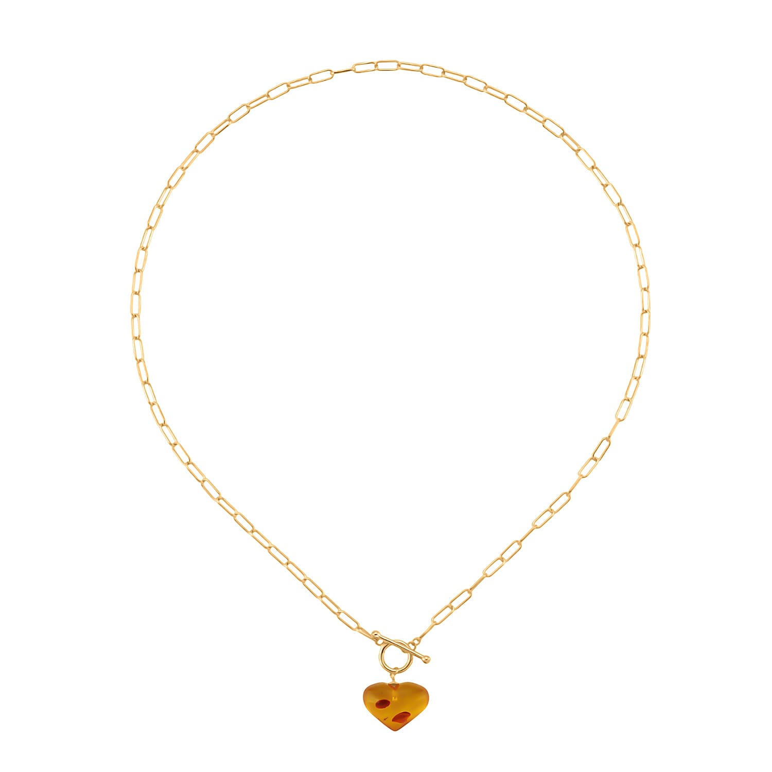 Close Out Deal - Heart Shape Amber Necklace (Size 20) with T-Bar Clasp in Yellow Gold Overlay Sterling Silver 8228104 4