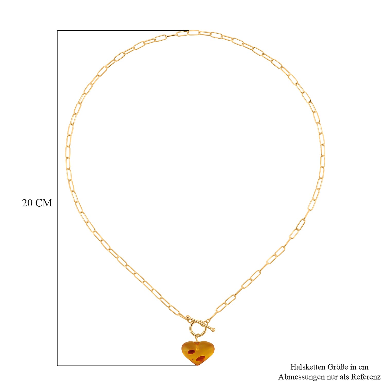 Close Out Deal - Heart Shape Amber Necklace (Size 20) with T-Bar Clasp in Yellow Gold Overlay Sterling Silver 8228104 7