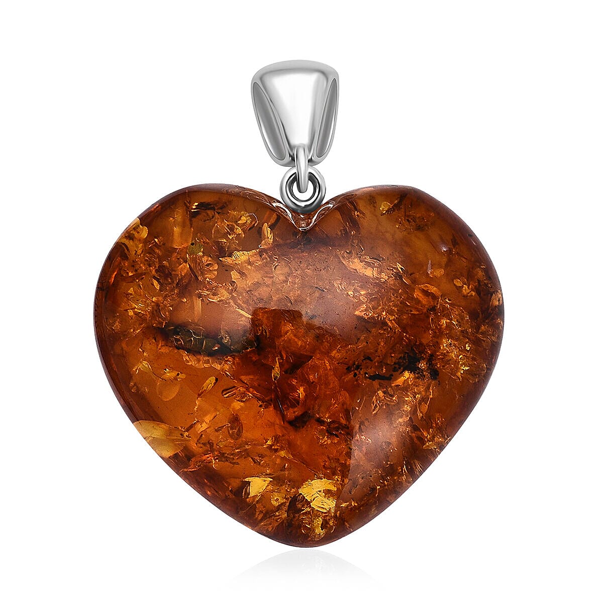 Tucson Special- Amber Heart Pendant in Rhodium Overlay Sterling Silver 7346873 0
