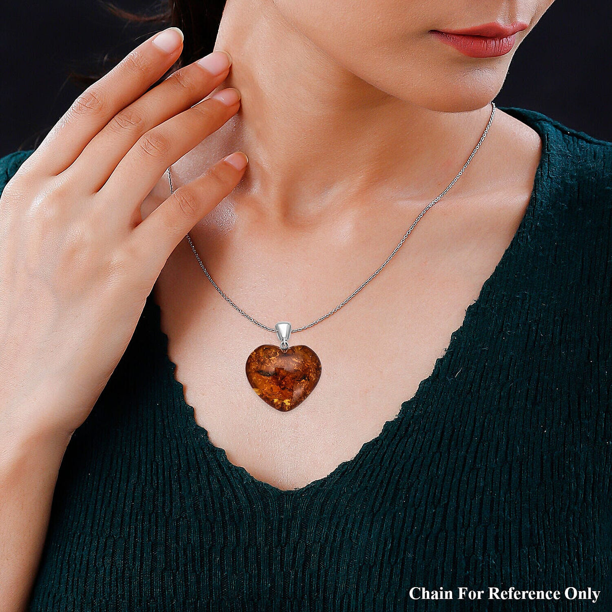 Tucson Special- Amber Heart Pendant in Rhodium Overlay Sterling Silver 7346873 2