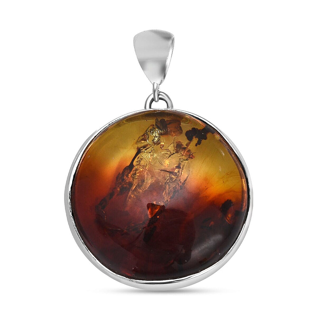 Tucson Special- Amber Pendant in Platinum Overlay Sterling Silver.