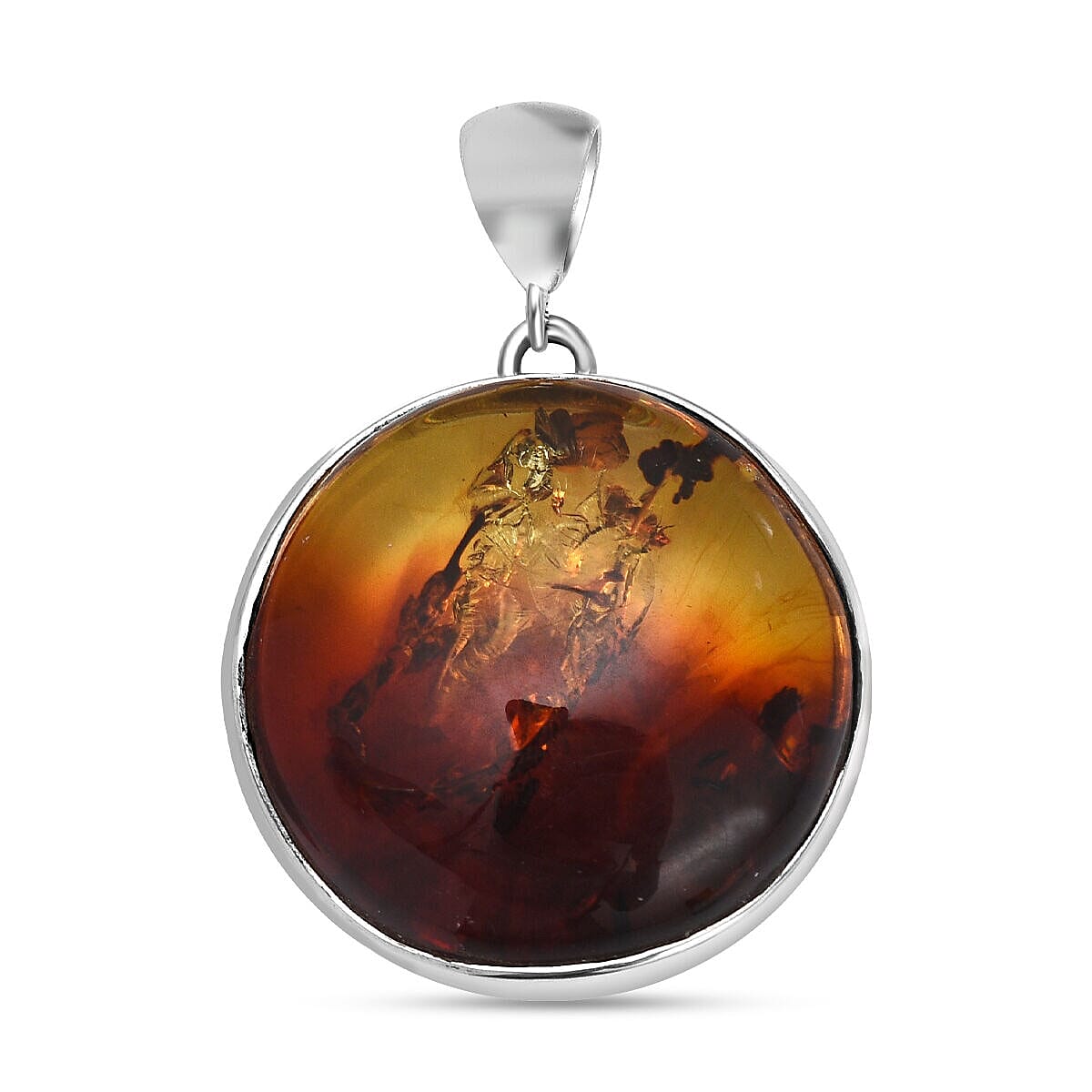 Tucson Special- Amber Pendant in Platinum Overlay Sterling Silver. 7346877 0