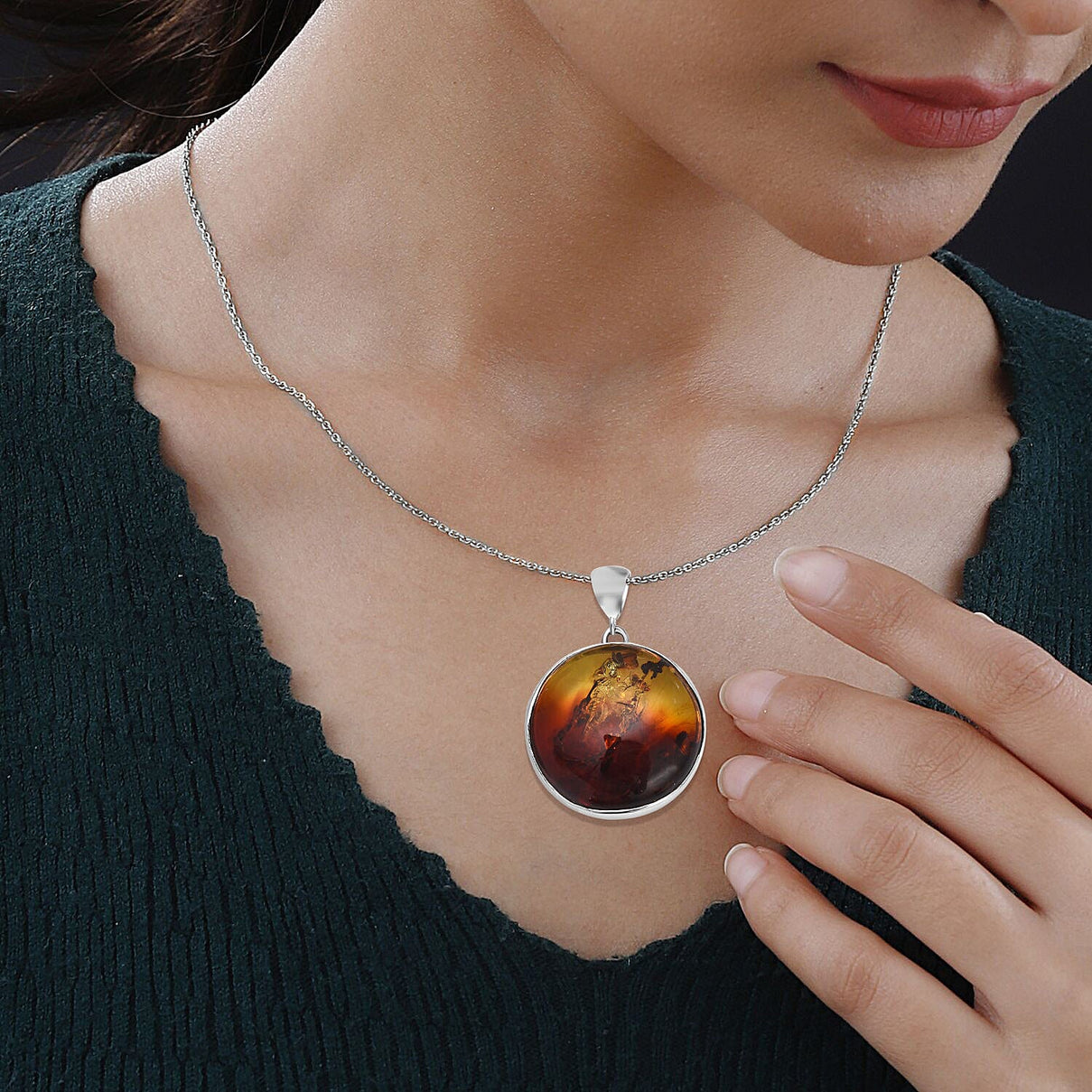 Tucson Special- Amber Pendant in Platinum Overlay Sterling Silver. 7346877 1