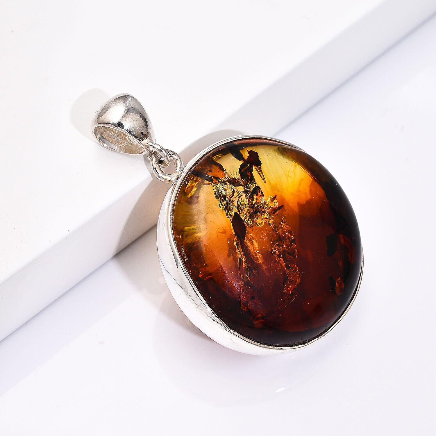 Tucson Special- Amber Pendant in Platinum Overlay Sterling Silver. 7346877 2