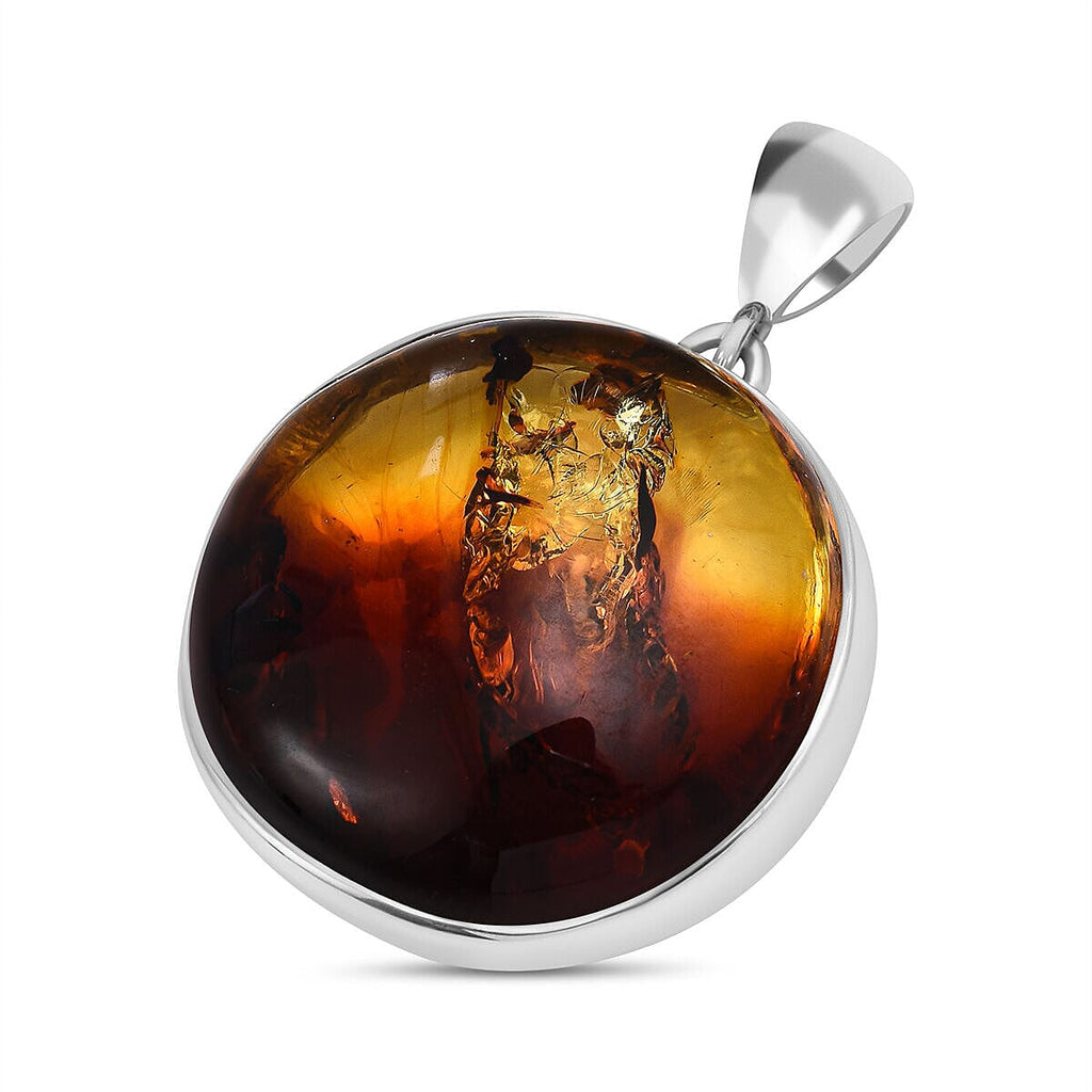 Tucson Special- Amber Pendant in Platinum Overlay Sterling Silver.