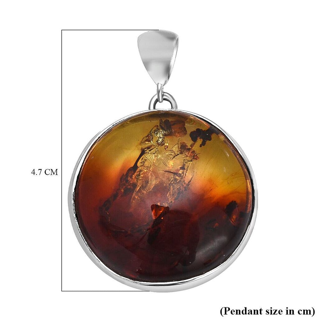 Tucson Special- Amber Pendant in Platinum Overlay Sterling Silver.