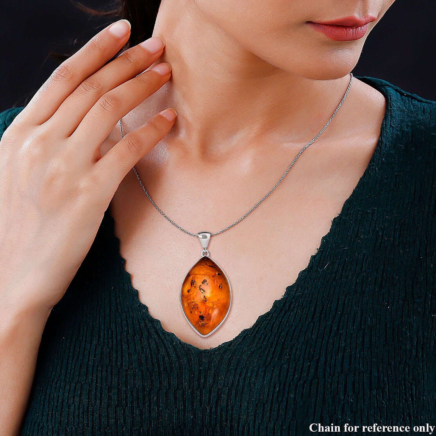 Tucson Special- Amber Pendant in Platinum Overlay Sterling Silver, Silver Wt. 7.00 Gms. 7347229 1