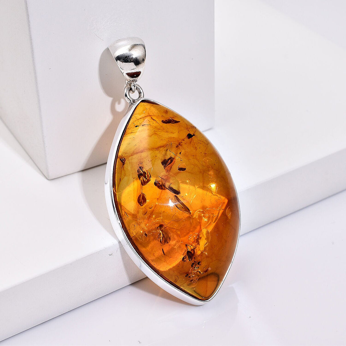 Tucson Special- Amber Pendant in Platinum Overlay Sterling Silver, Silver Wt. 7.00 Gms. 7347229 2
