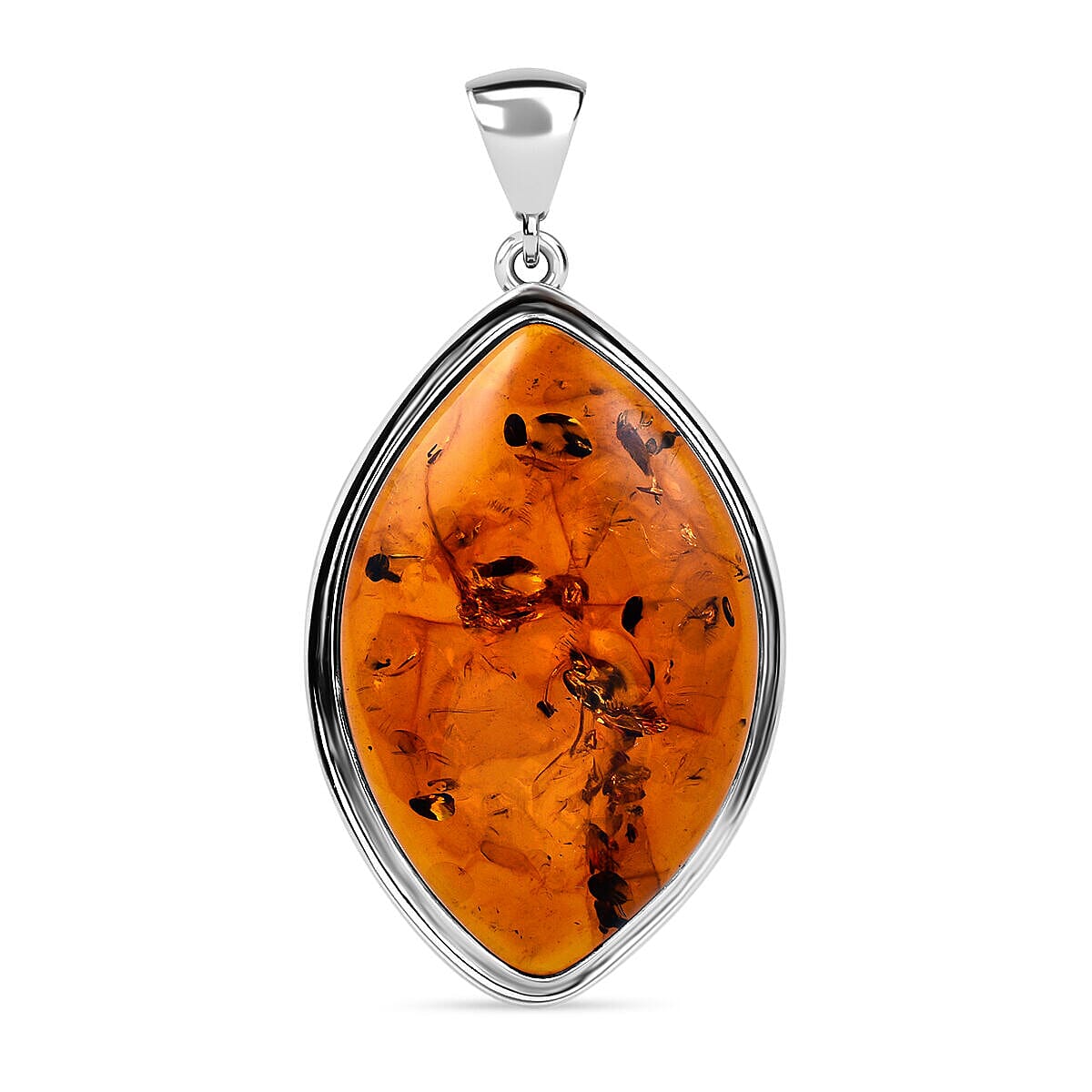 Amber Solitaire Pendant in Rhodium Overlay Sterling Silver, Silver Wt 14.40 GM 7425606 0