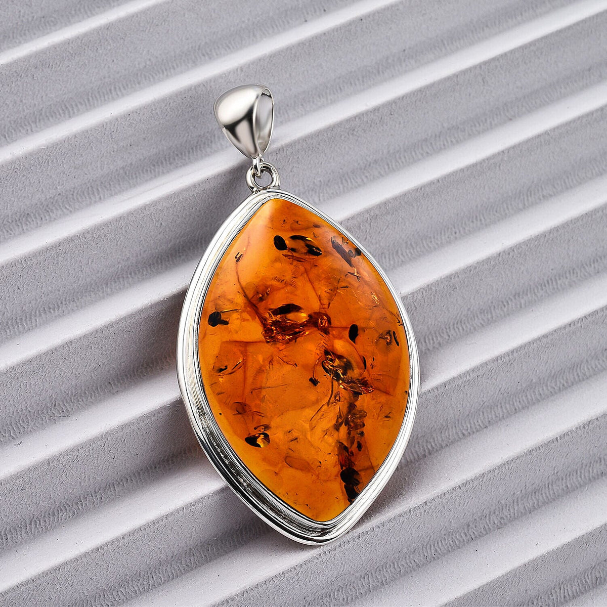 Amber Solitaire Pendant in Rhodium Overlay Sterling Silver, Silver Wt 14.40 GM 7425606 1